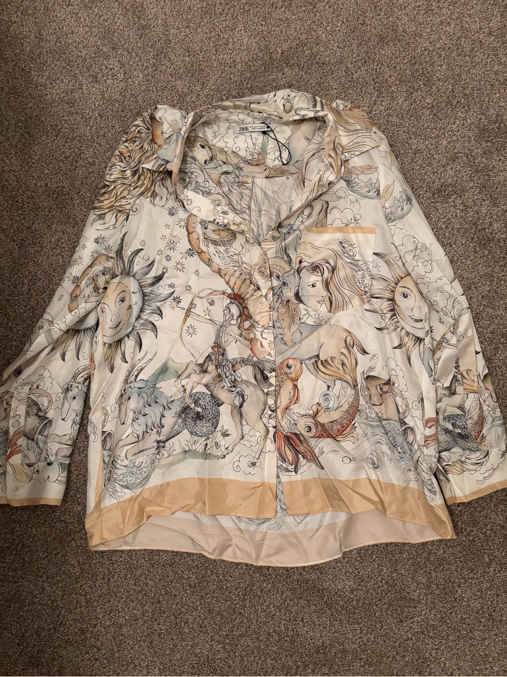 Zara Cream Zodiac & Celestial Print Button-Down Shirt